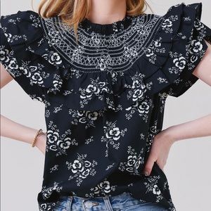 ❤️NWT SEA NEW YORK Alessia Floral Print Smocked Ruffle Flutter Sleeve Top NEW❤️